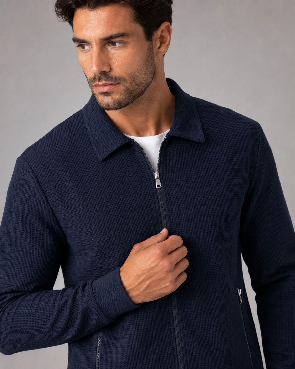 Men's Waffle Tracksuit Set - Zip Jacket & Pants