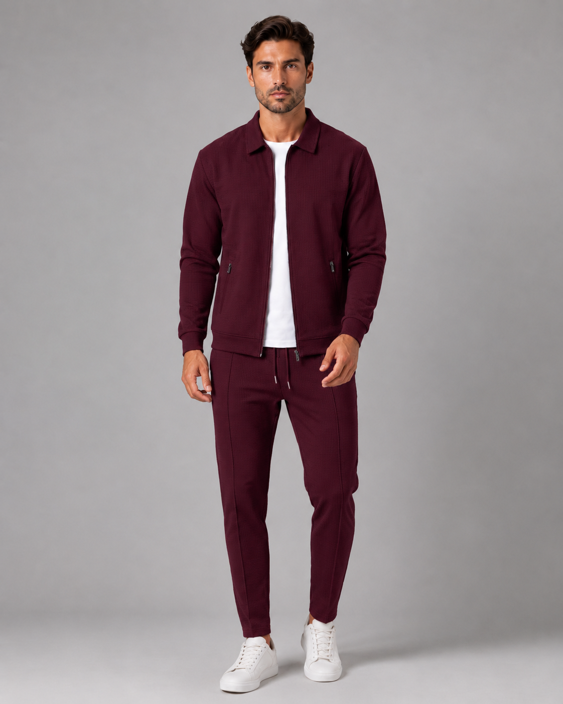 Men's Waffle Tracksuit Set - Zip Jacket & Pants