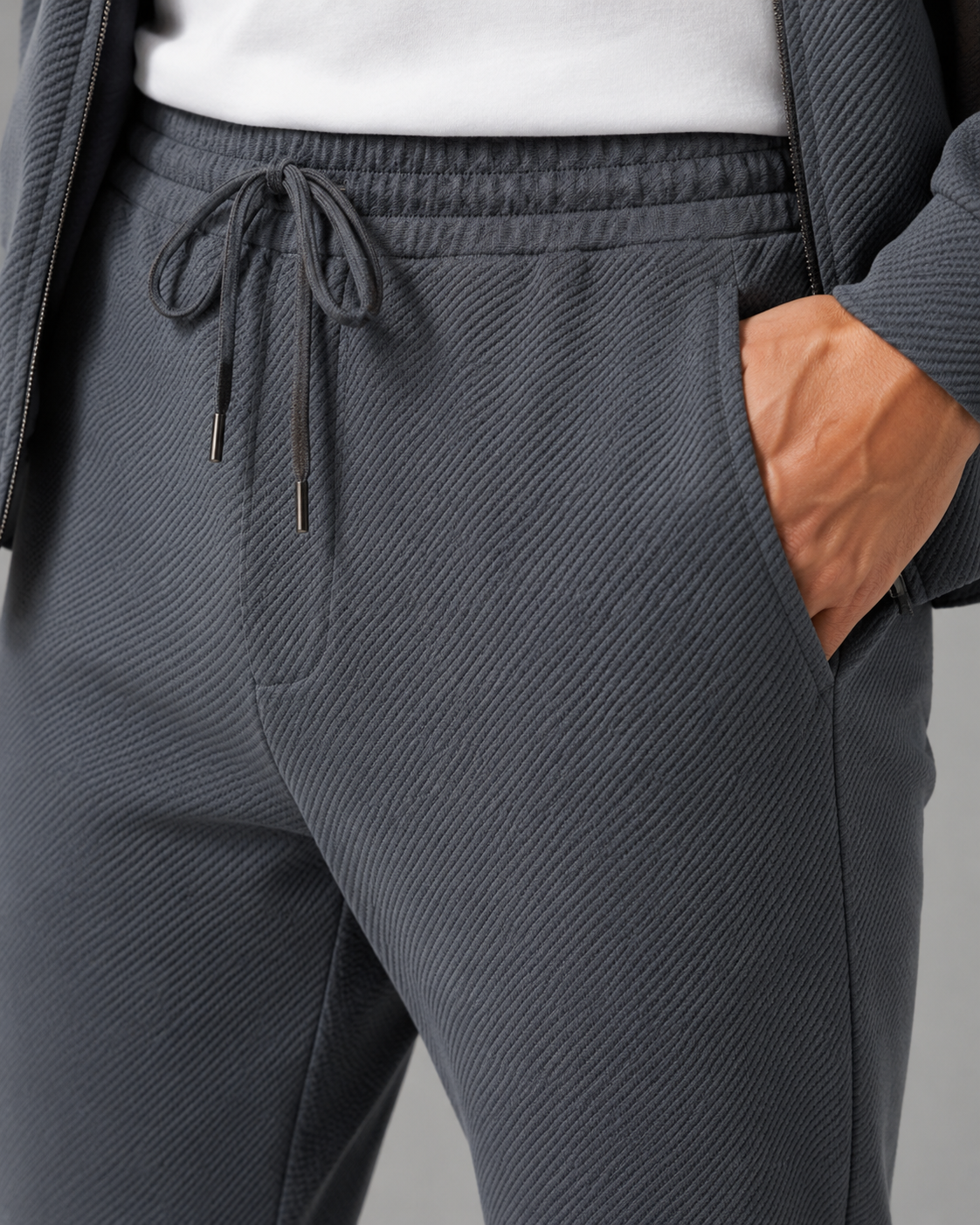 Men's Tracksuit Set - Textured Zip-Up Jacket & Joggers